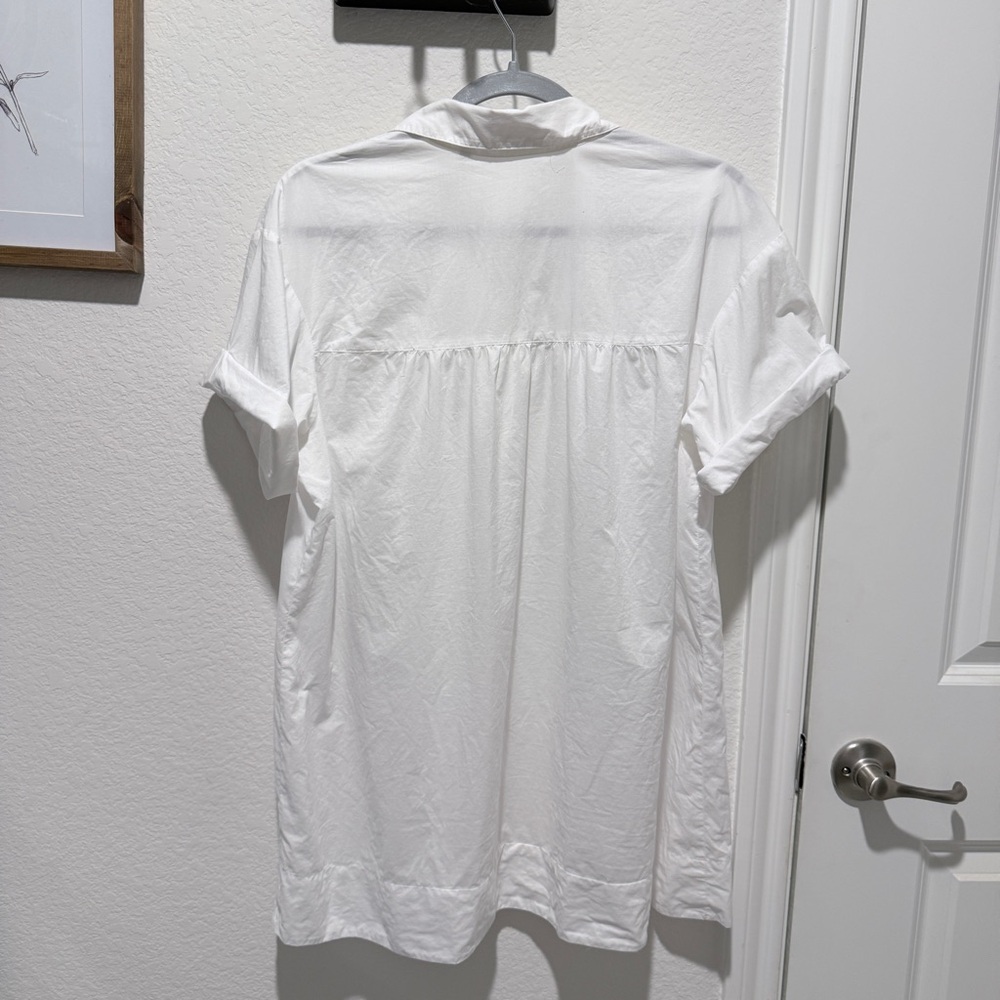 Vince Crisp White Collared Short Roll Sleeve Feminine Button Up Shirt Size Large - Picture 3 of 7